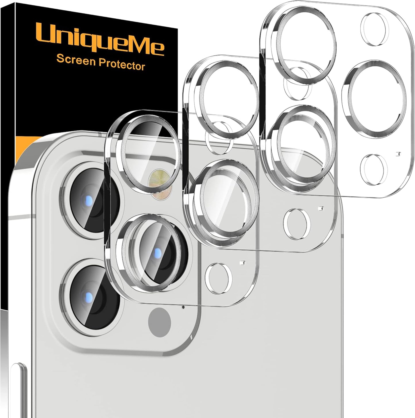 UniqueMe [3 Pack] Camera Lens Protector Compatible with iPhone 13 Pro 6.1" / 13 Pro Max 6.7" Tempered Glass,[Case Friendly][New version][Scratch-Resistant][Easy Installation] - Sliver Circle