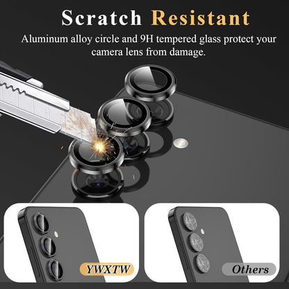 YWXTW Camera Lens Protector for Samsung Galaxy S24 Plus Accessories, 9H Tempered Glass Metal Individual Ring Camera Cover Screen Protector for S24 Plus, Case Friendly, Anti Scratch (Onyx Black)