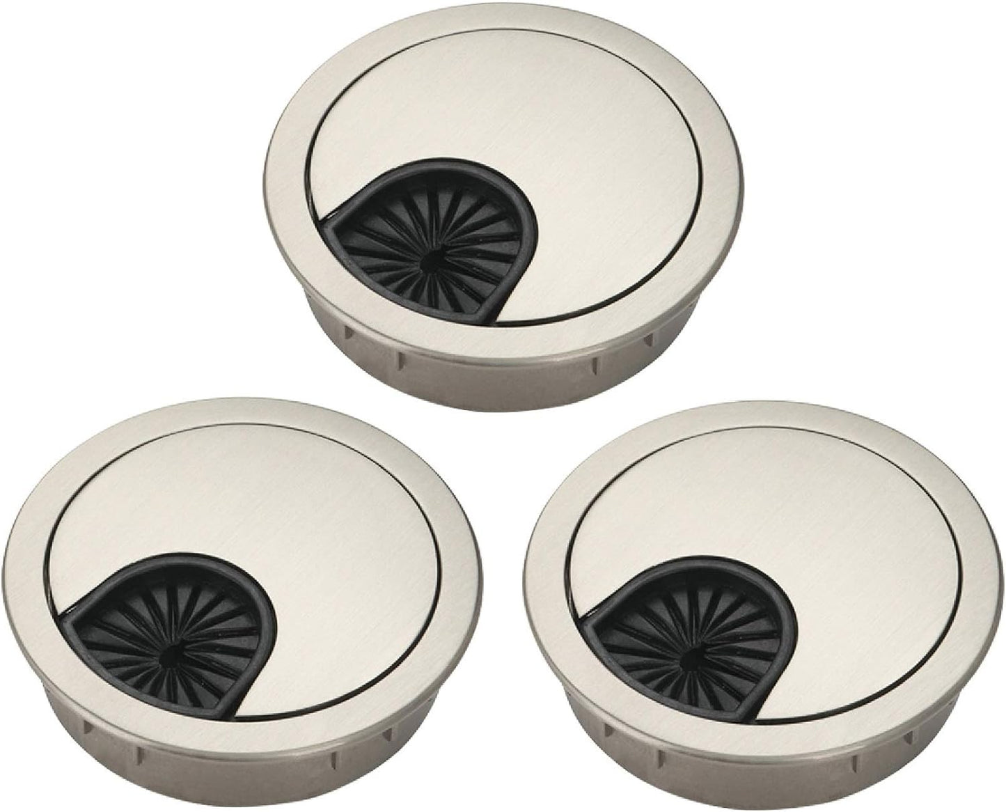 3 Pcs Satin Nickel Metal Cable Grommet, Zinc Alloy Desk Table Grommet Cable Cord Hole Cover for Home and Office, Fits 2inchs Hole 50MM Brushed Silver
