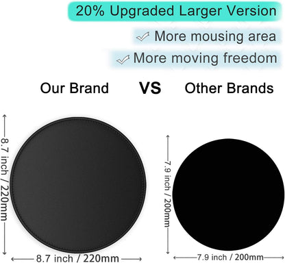 ITNRSIIET Round Mouse Pad with Stitched Edge Premium-Textured Waterproof Non-Slip Rubber Base Desktop Protection Mat Diameter 8.7 inches, Classic Black