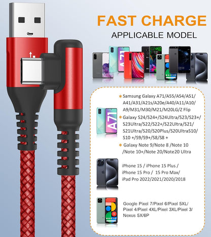sweguard USB Type C Charger Cable Right Angle [2-Pack,3.3FT] iPhone 16 Charger Nylon Braided Cord for iPhone 15 16 Pro Max Samsung Galaxy S25 S24 S23 S22 S21 S20 S10 S9 Note A15 A55 Flip Pixel LG Moto