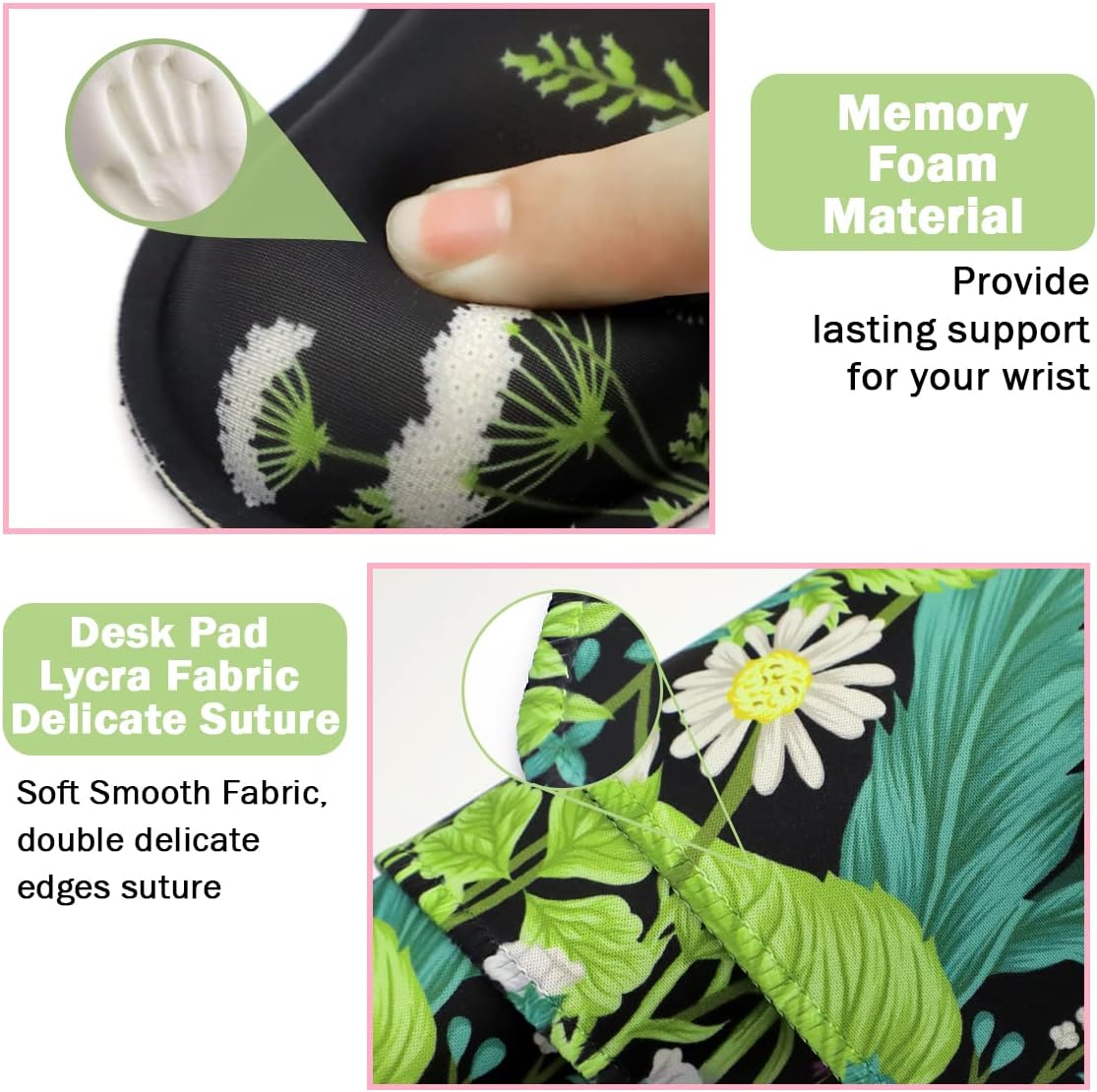 Keyboard Mouse Pad Set, Extended Mouse Pad+Keyboard Wrist Rest Support, Memory Foam Ergonomic Easy Typing, 3Pcs (35.4×15.7 in) Desk Pad Set for Home Office Study Game - Weeds