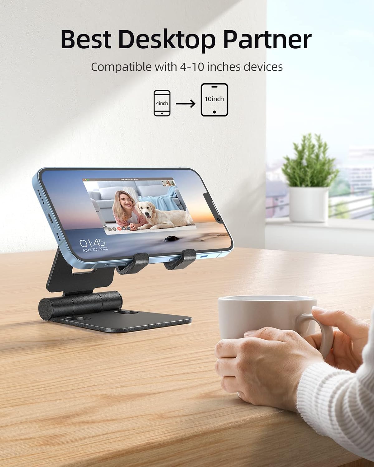 Nulaxy 2 Pack Dual Folding Cell Phone Stand, Fully Adjustable Foldable Desktop Phone Holder Cradle Dock Compatible with iPhone 17 16 15 14 13 12 Pro Max Xs Xr, All Phones, Black & Rose Gold