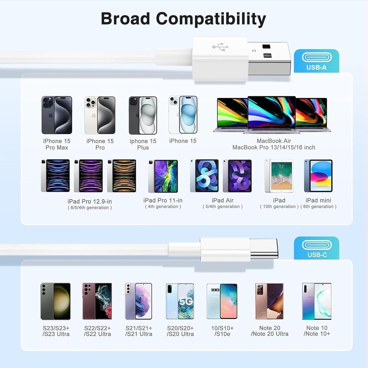 Car Carplay Cable USB to USB C Cable for iPhone 16 15 Pro Plus Pro Max，3-Pack 3.3FT USB A to USB C Cable for iPad Pro/Air/Mini，for Samsung S24/S23/S22/S21，for MacBook Pro/Air and More