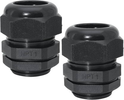 1" NPT Nylon Cable Glands, IP68 Waterproof Adjustable Cord Grip Cable Connector Strain Relief Wire Protectors for 18-25mm Cable Diameter, 2 Pcs, Black