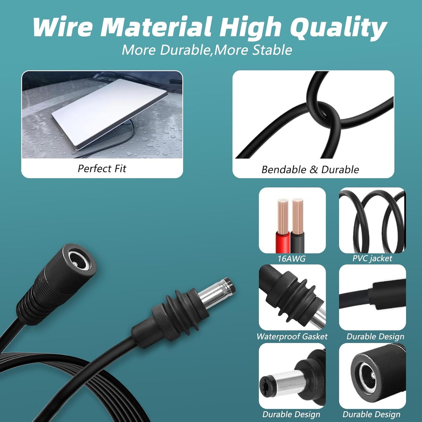 DC5521 Power Extension Cable for Starlink Mini,10FT 25FT 50FT 16AWG DC 5.5mm*2.1mm Cord for Starklink Mini Work with 20V/65W+ PD Source (10FT Female to Male)