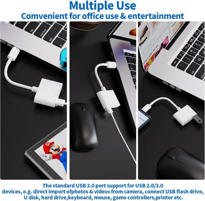 USB-C to SD Card Reader for iPhone iPad with USB OTG Camera Adapter, 4 in 1 Camera Connection Kit, iPhone Adapter with Fast Charging Port, for iPad,iPhone 16 15Pro Max, MacBook Pro/Air, Samsung