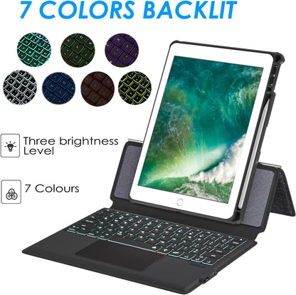 iPad 9.7 Keyboard Case for iPad 6th Gen 2018 - iPad 5th Gen 2017 - iPad Pro 9.7 - iPad Air 2-7 Color Backlight,Touchpad Detachable Slim Cover with Pencil Holder (9.7",Black)