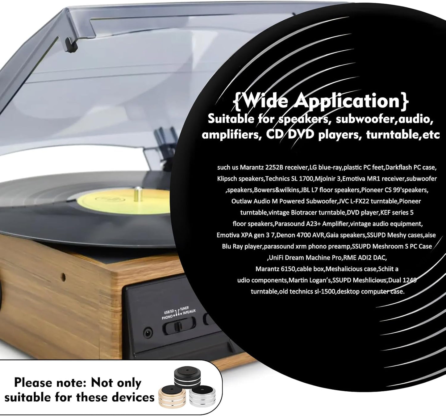 Monosaudio 4Pcs Audio Isolation Feet Turntable Feet 40x20mm Turntable Isolation Pad Replacement with Non-Slip Rubber Ring/3M Adhesives/M4 Screw for Speakers,Subwoofers,Amplifier,Turntable（Rose Gold）