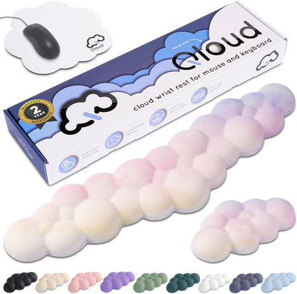 Qloud Cloud Wrist Rest Keyboard Wrist Rest for Computer Keyboard Pad, Cloud Keyboard Wrist Rest, Wrist Pad for Keyboard, Memory Foam, Non Slip Base, Comes with Mouse Pad - Rainbow