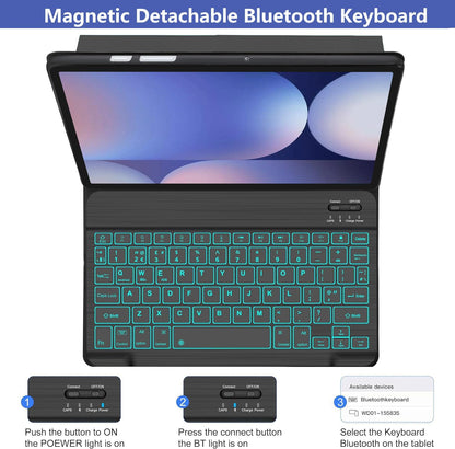 Galaxy Tab S9 FE+/ S9+ /S10+ 12.4 Inch Case with Keyboard, 7-Color Backlit Keyboard with S Pen Holder for Samsung Tab S10 Plus/S9FE Plus 5G 12.4" Black