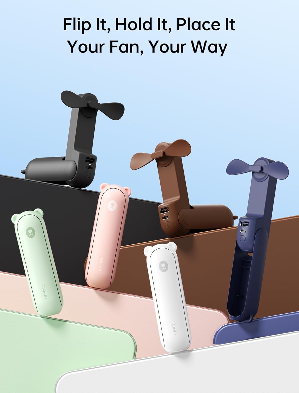 JISULIFE Handheld Mini Fan, 3 IN 1 USB Rechargeable Portable Fan [12-19 Working Hours] with Power Bank, Flashlight, Pocket Design for Travel/Summer/Concerts/Lash, Gifts for Women (White)