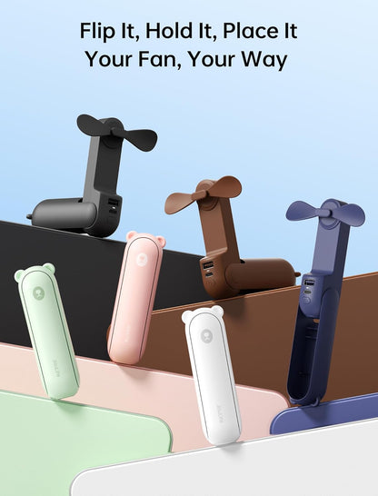 JISULIFE Handheld Mini Fan, 3 IN 1 USB Rechargeable Portable Fan [12-19 Working Hours] with Power Bank, Flashlight, Pocket Design for Travel/Summer/Concerts/Lash, Gifts for Women (White)