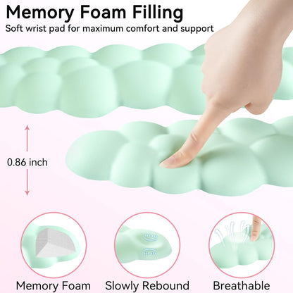 Cloud Wrist Rest for Computer Keyboard, 4-in-1 Memory Foam Leather Cloud Keyboard Wrist Rest and Mouse Pad Set with Ergonomic Support for Arm and Palm Cushion, Gaming/Work Setup, Light Green