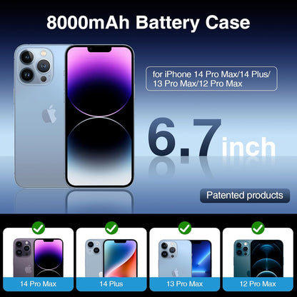 GIN FOXI Battery Case for iPhone 14 Pro Max/14 Plus/13/12 Pro Max, Charging Cases with Stand 8000mAh Portable Extended Case Cover Juice Box for iPhone 14 Pro Max, 14Plus, 13/12Pro Max (6.7”) Black