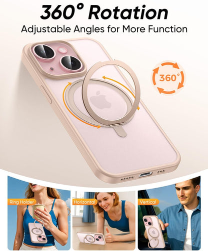 MAGIC JOHN 360° Rotatable Magnetic Invisible Stand for iPhone 14/iPhone 13 Case [Anti-Slip Grip] [Compatible with MagSafe] 16FT Shockof for iPhone 14/13 Case with Kickstand, Gold