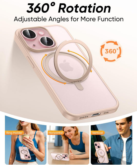MAGIC JOHN 360° Rotatable Magnetic Invisible Stand for iPhone 14/iPhone 13 Case [Anti-Slip Grip] [Compatible with MagSafe] 16FT Shockof for iPhone 14/13 Case with Kickstand, Gold