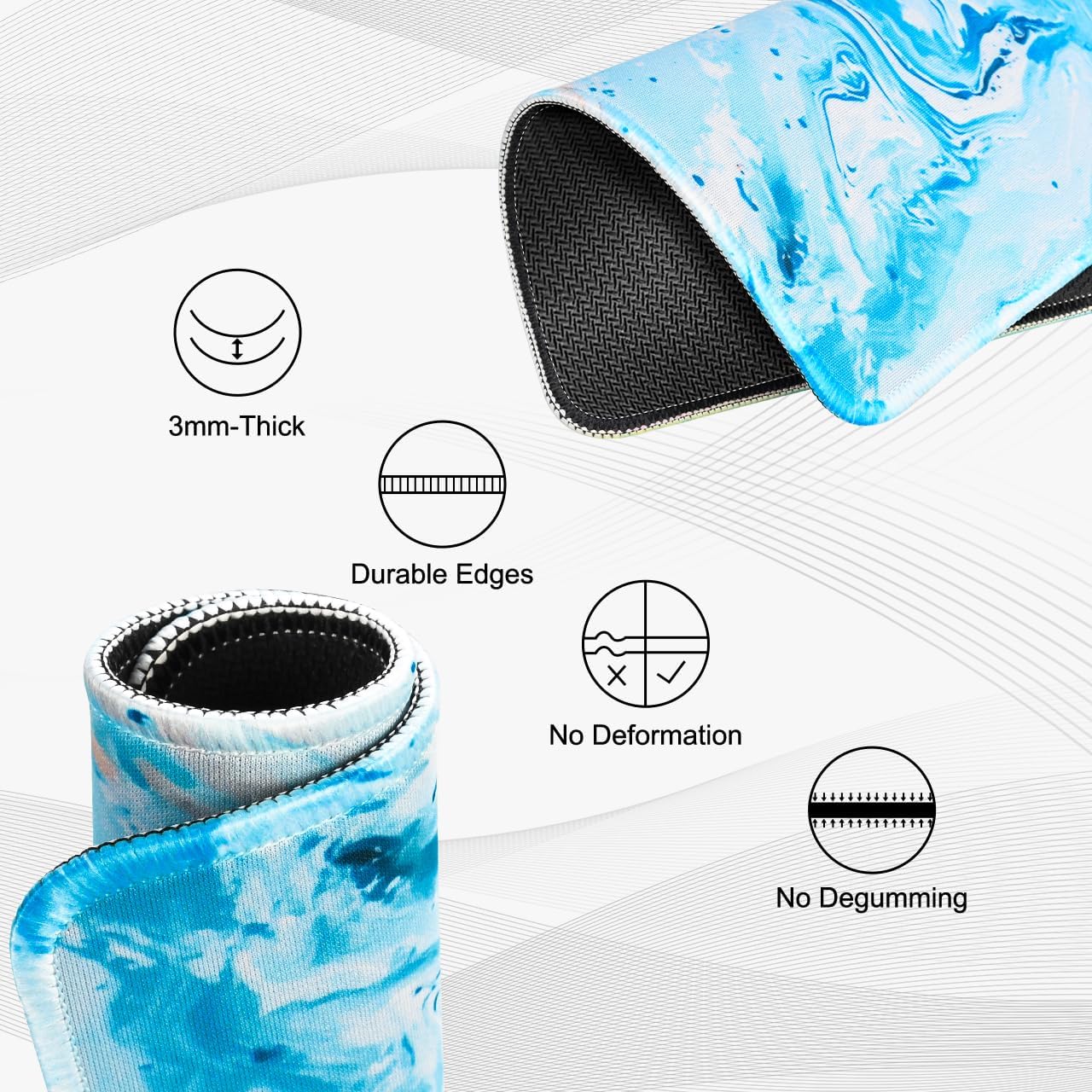 JIKIOU 3 Pack Mouse Pad with Stitched Edge, Comfortable Mouse Pads with Non-Slip Rubber Base, Washable Mousepads Bulk with Lycra Cloth, Mouse Pads for Computers Laptop Mouse 10.2x8.3x0.12in Blue Wave