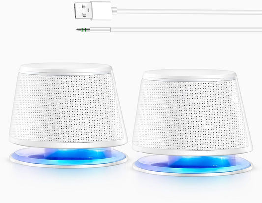 SW102 Computer Speakers, 5Wx2, Deep Bass in Small Body, Stereo 2.0 USB Powered 3.5mm Aux Multimedia Speakers, Built-in Bottom Bass Radiators, PC Laptop Desktop Speakers, White