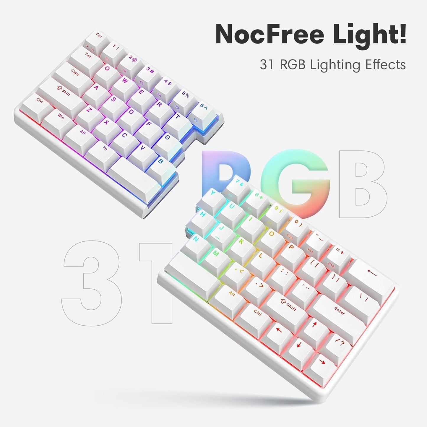 Wireless Ergonomic Split Mechanical Keyboard with Wrist Rest- Linear, RGB, Foam, Hot-Swappable, Compact 60% Layout, Palm Rest, Programmable for Mac & Windows, PBT Keycaps
