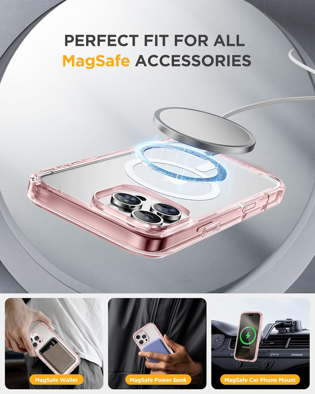 Miracase for iPhone 16 Pro Case Full-Body Phone with Built-in Glass Screen Protector, [Compatible with MagSafe] Military Drop Proof 16 Pro Cover Bumper 6.3 inch, Clear Pink