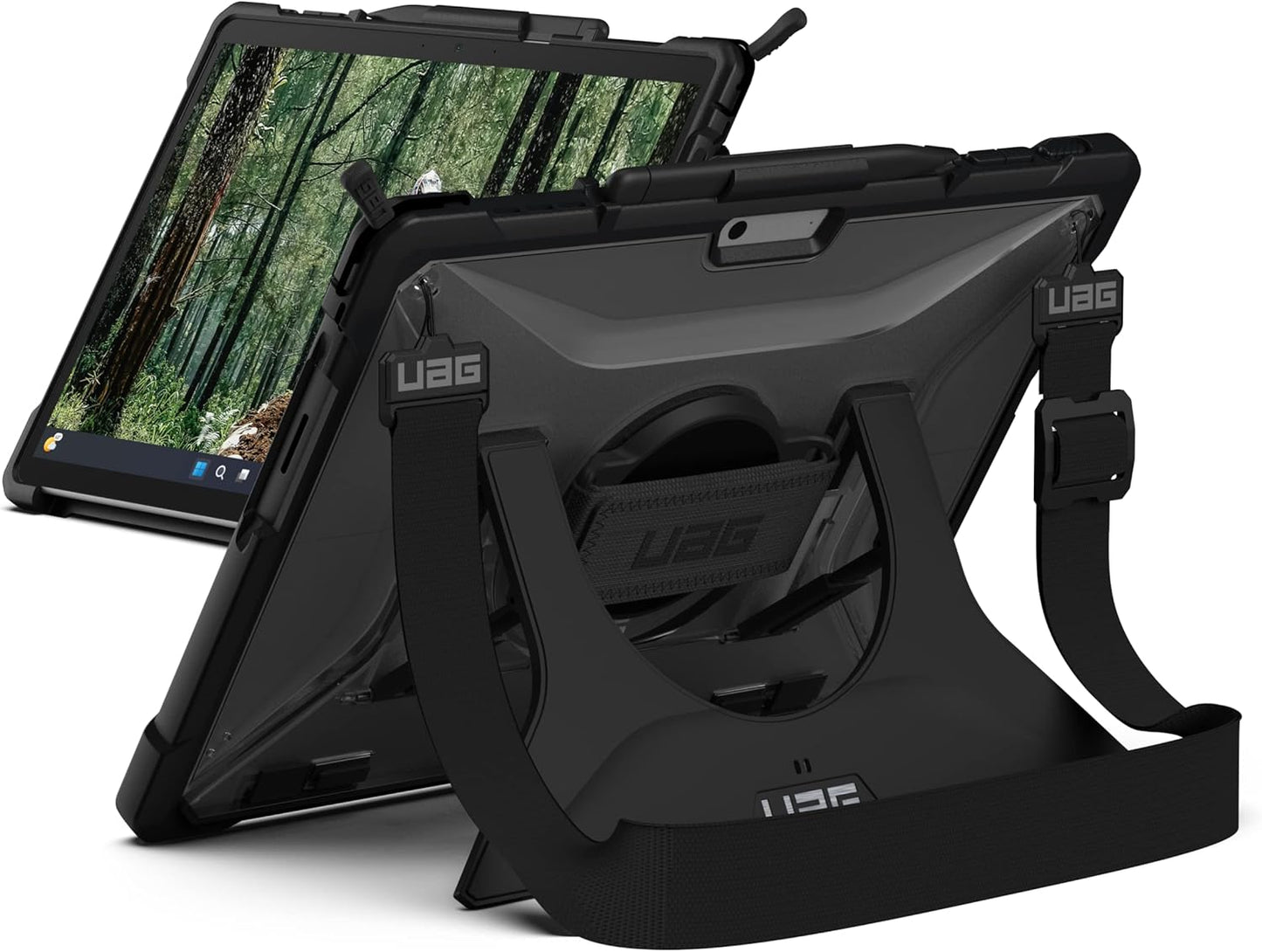 URBAN ARMOR GEAR UAG Designed for Microsoft Surface Pro 11/10/9 Case with Built-in Kickstand Hand & Shoulder Strap Pen Holder Compatible with Type Cover Keyboard Rugged Protective Cover, Plasma Ice