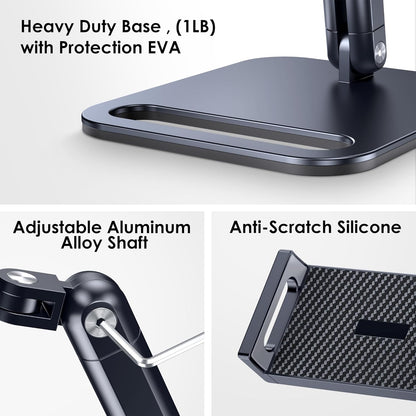 CreaDream Tablet Stand, Heavy Aluminum Tablet Holder for Desk with Adjustable 360° Swivel Bracket, Compatible with iPad Pro/Air/Mini, Galaxy Tab, Surface Pro, Kindle Fire 4.7''-13", Black