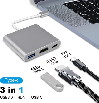 USB C to HDMI Adapter, Type C to 4K HDMI Multiport with 3 in 1 USBC Output, USB3.0 and USB C Charging, Digital AV Adapter for TV and Projector