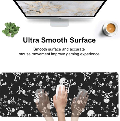 Skull Head Desk Mat,Large Pirate Skull Crossbones Gaming Keyboard Mouse Pad,Non-Slip Rubber Base Desk Pad Thick Stitched Edges Waterproof Mousepad Mouse Mat 31.5"x11.8"