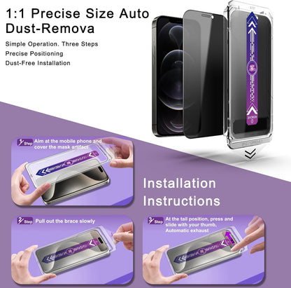 2 Pack Privacy Screen Protector for iPhone 12 Pro/iPhone 12, 9H Tempered Glass, Full Coverage, Anti-Fingerprint, Auto Dust-Elimination, No Bubble, Easy Installation