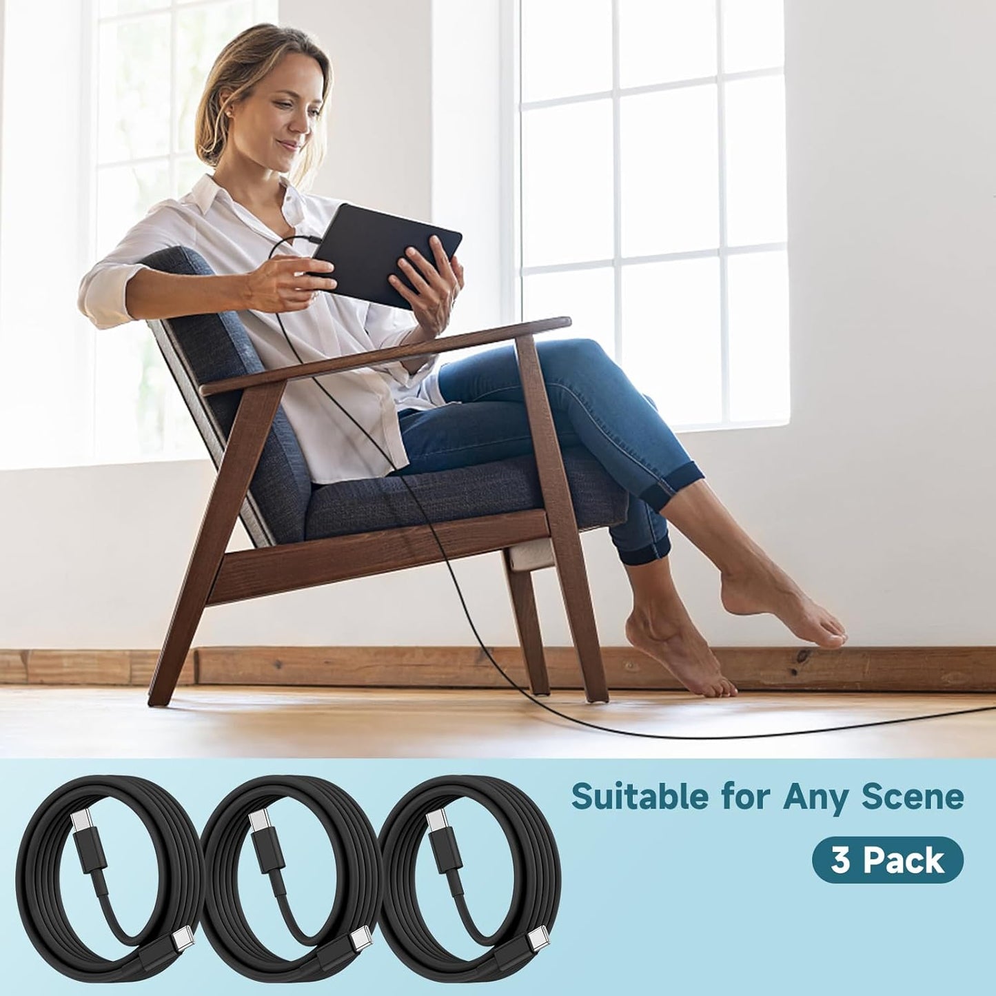 60W USB C to C Cable [3Pack] iPhone 15 Fast Charging Cable,10ft Long USB-C to USBC Power Cord for iPhone 16/15 Pro Plus Pro Max, MacBook Pro Air/IPad/iPad Pro 12.9/11,AirPods 4(Black)