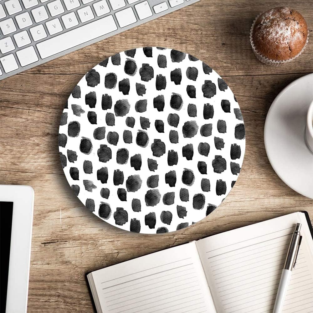 Round Mouse Pad, Polka Dot Print Premium-Textured Mouse Mat, Small Non-Slip Rubber Base Round Mousepad with Designs for Working and Gaming
