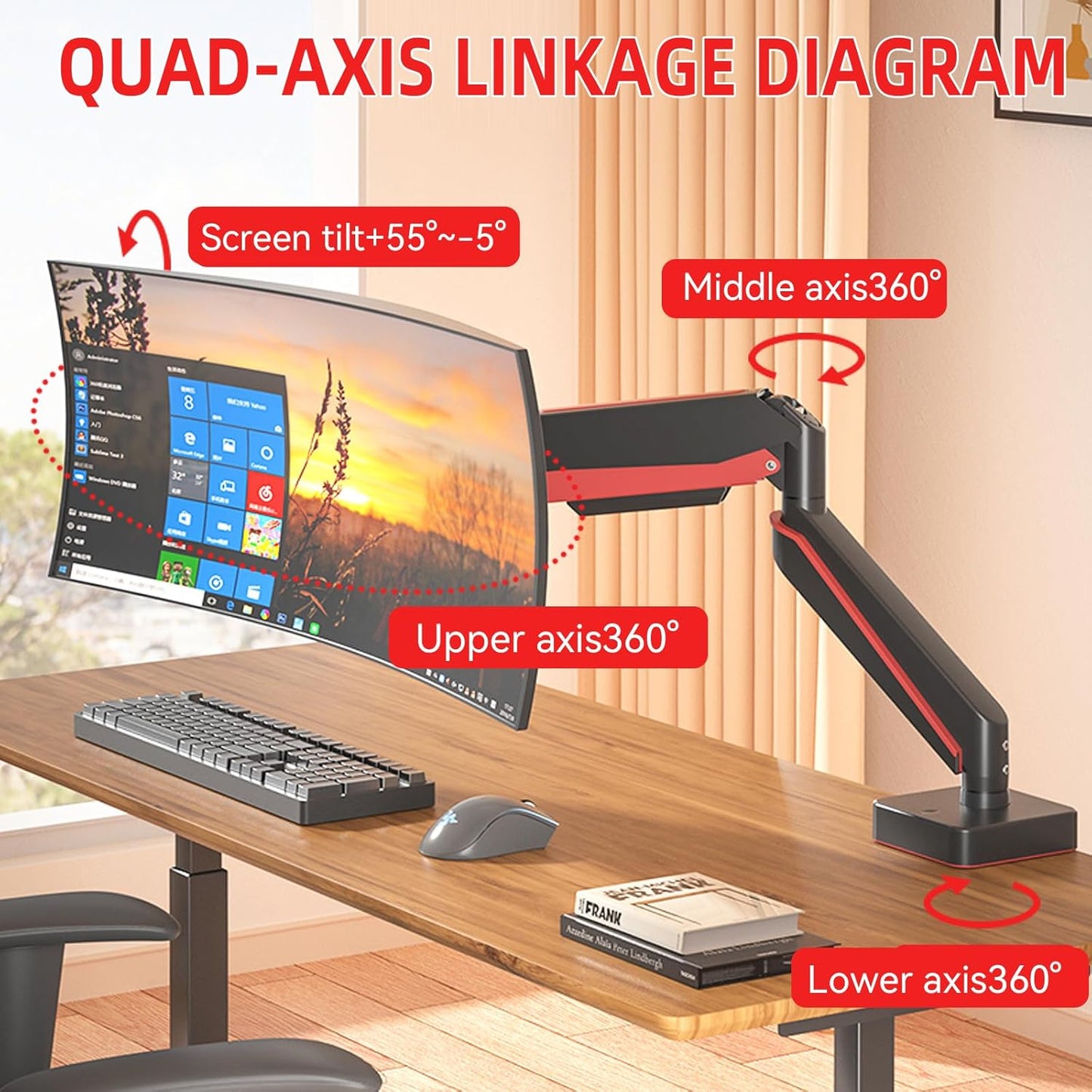Premium Aluminum Heavy Duty Monitor Arm, for Ultrawide 14 to 49 inches and 44 lbs Single Desk Mount Stand, Pneumatic Height Adjustable, Max VESA 100x100, Black A9B