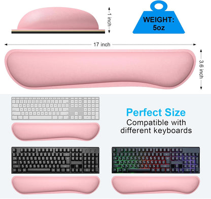 Dapesuom Enlarge Keyboard Wrist Rest, Memory Foam Keyboard Wrist Cushion for Computer Desk Mats Support, Typing Pain Relief Ergonomic Mouse Pad Rests with Non-Slip Base for Gaming, Laptop, Rose Pink