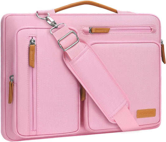 MOSISO 360 Protective Laptop Shoulder Bag,15-15.6 inch Computer Bags Compatible with MacBook Pro 16 inch, HP, Dell, Lenovo, Asus Notebook,Side Open Messenger Bag with 4 Zipper Pockets, Pink