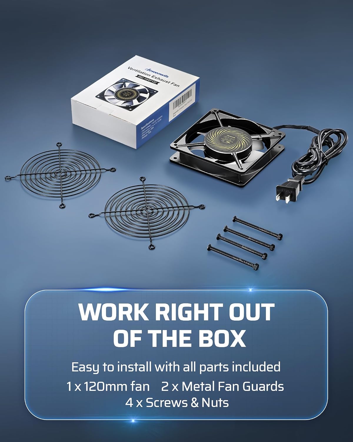 DEWENWILS 120V AC Fan, Waterproof Exhaust Fan 120mm, 13W 2800RPM 60CFM, DIY Cooling Fan for Refrigerator, Computer Case, Compressor Engine, Generator, UL Listed