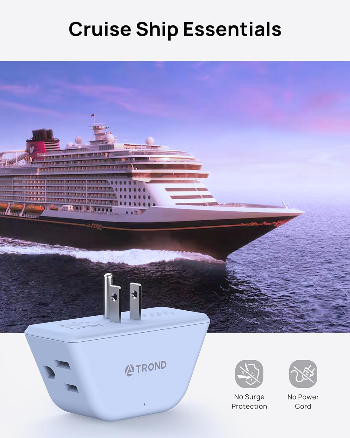 TROND Outlet Extender, 3 Way Angled Wall Plug Splitter, 3-Prong Grounded Outlet Adapter, Cruise Essentials, Compact and Practical Plug Expander for Home Decoration Travel Essentials, Blue