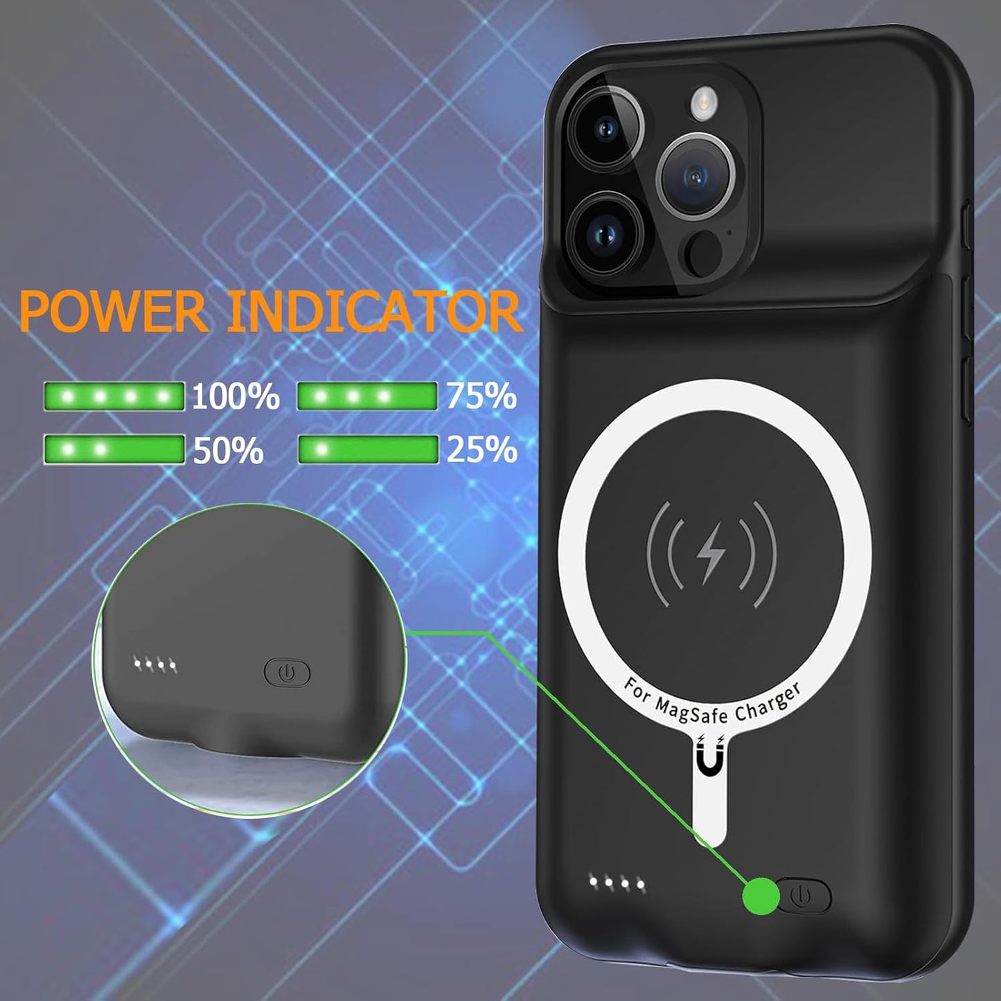 Battery Case for iPhone 16 Pro Max, Upgraded 12000mAh Rechargeable Portable Extended Battery Pack Supported Qi Wireless Charging Case Compatible with iPhone 16 Pro Max (6.9 inch) Charger Cover (Black)