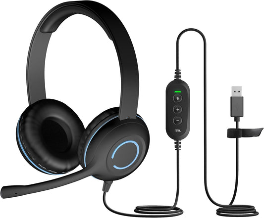 Cyber Acoustics USB Stereo Headset (AC-5008-80) – Durable, Crisp, and Clear Communication in Classrooms and at Home - 80 Pack
