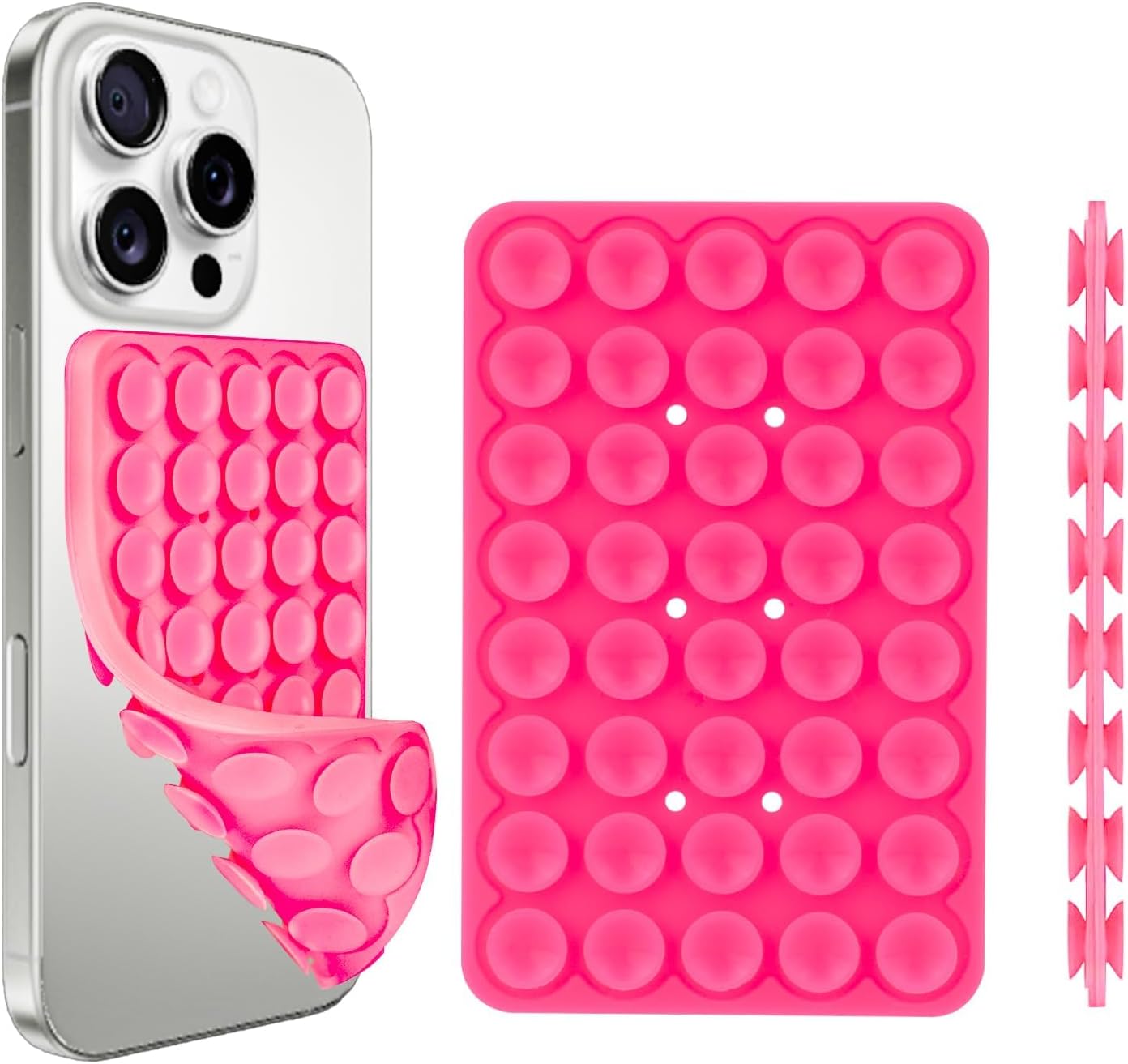 1 Pack Silicone Suction Cup Phone Case Mount Double Sided, Phone Accessories Hands-Free Strong Grip Holder for Selfies and Videos, Silicon Phone Stand Sticky for iPhone and Android Dark Pink