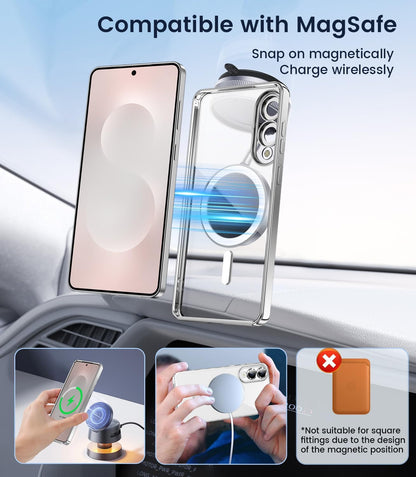 Slim Thin for Samsung Galaxy S25 Edge Case, Compatible with MagSafe, Built-in Camera Lens Protector, Shockproof Protective Phone Case, Soft Electroplated Clear Cover, Silver