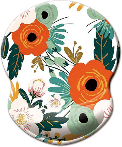 ITNRSIIET Ergonomic Mouse Pad with Gel Wrist Support Small Wrist Rest Smooth Surface Non-Slip PU Base Comfortable Office Supplies Pain Relief, 8.7 x 7.2 inches, Orange Flower