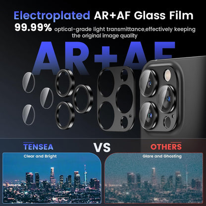 Tensea for iPhone 16 Pro/iPhone 16 Pro Max/iPhone 15 Pro/iPhone 15 Pro Max Camera Lens Protector, Metal Aluminum Alloy Tempered Glass Cover Camera Screen Protector Accessories, Case Friendly Black