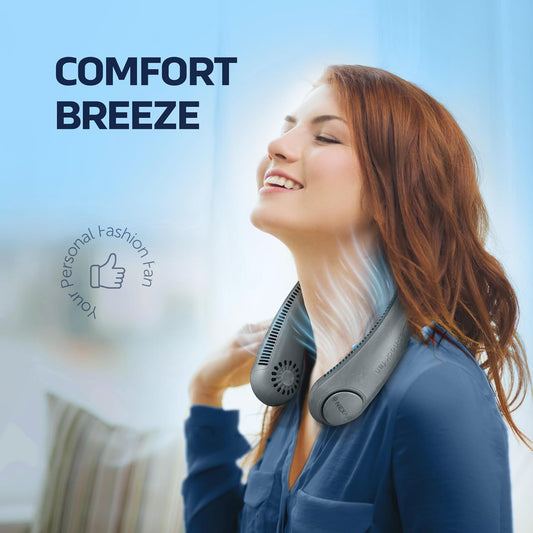 Portable Neck Fan - 3 Speed Rechargeable Bladeless Neck Fan, Adjustable Personal Black Neck Fan For Women & Men Modern Design, Great Cooling Fan For Travel, Outdoors & Sports