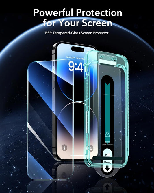 ESR 3 Pack for iPhone 14 Pro Screen Protector, [9H Hardness] [Military Grade Shatterproof] Tempered Glass Film with Flawless Fit Tray