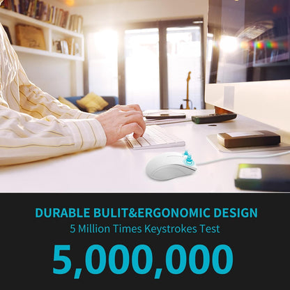 Rapoo N1600 3-Button Quiet Wired Mouse, 1000DPI Optical Mouse, Quiet Button, Ergonomic Shape, for Desktop Computers Laptops, Matte White