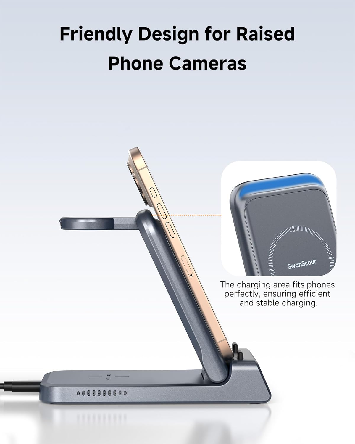 Wireless Charger for iPhone, SwanScout 703A, Charging Station for iPhone 16/15/14/13/12/11 Series, for Apple Watch Series 10/Ultra 2/9/8/7/SE 2/SE, for Airpods 4/Pro 2/3 (No Adapter)