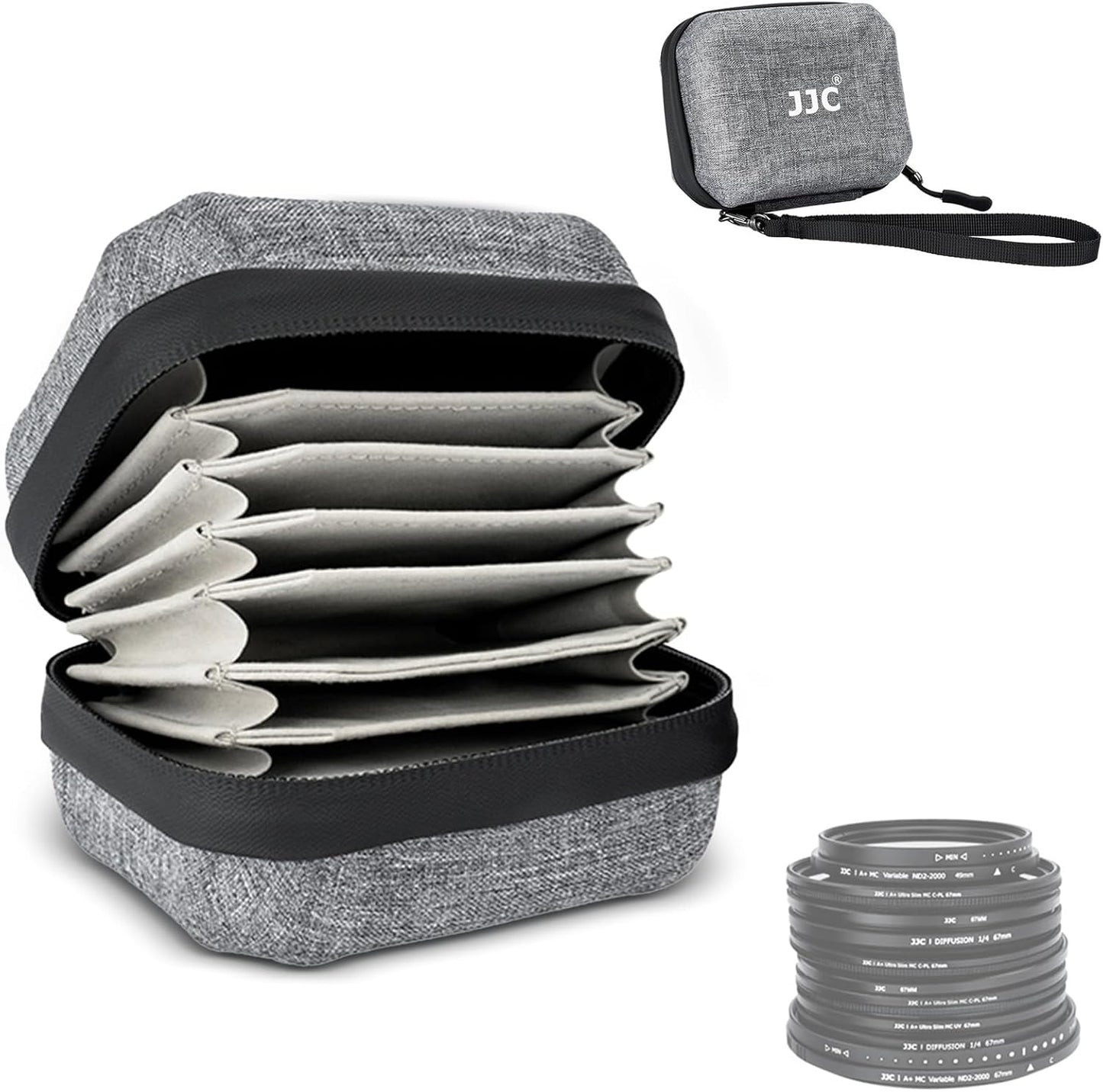 JJC Hard Shell Camera Lens Filter Case Up to 67mm (62mm 58mm 55mm 52mm 49mm 46mm 43mm 40.5mm 37mm),Water Resistant & Dustproof,Camera Filter Pouch with Microfiber Cleaning Cloth for Photography