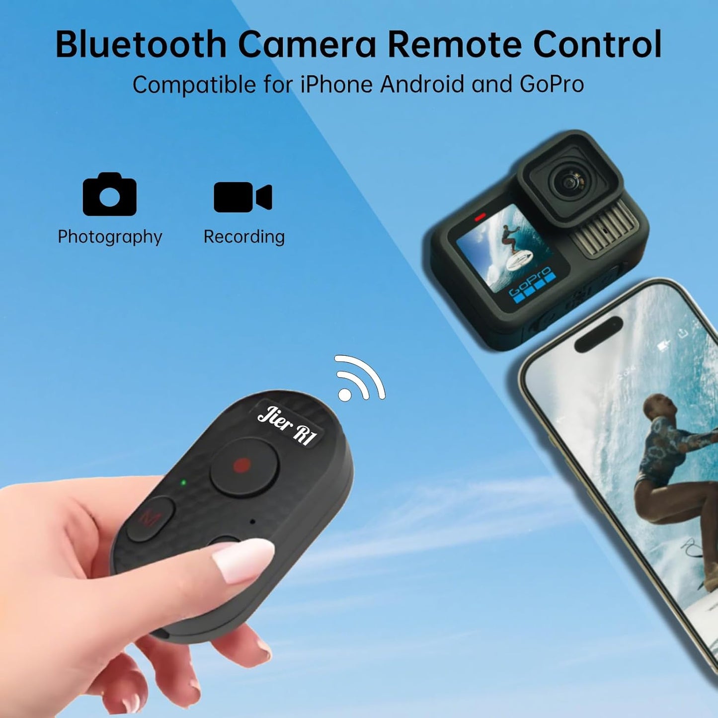 Bluetooth Camera Remote Control for iPhone, GoPro Camera Shutter Remote with Type-C Charging - 65ft Range - Instant Pairing - Compatible with iPhone 12-17 Pro Max, GoPro 8-12, iPad, Android