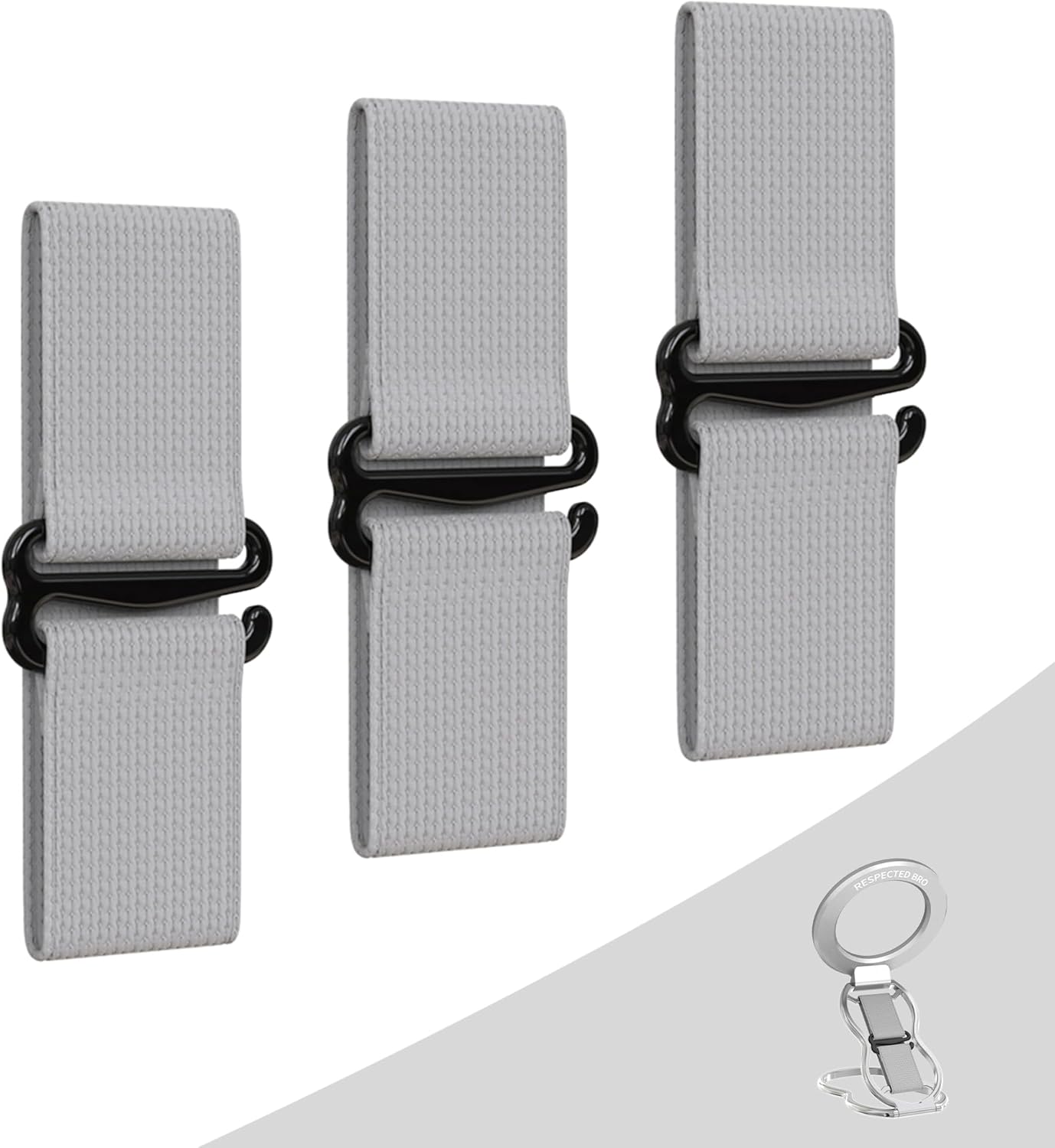 RESPECTED-BRO-3-PCS-Elastic-Strap for Magnetic Phone Grip Stand with Finger Strap, 4-in-1 Magnetic Ring Holder, Kickstand and Elastic Strap for Smartphones (Silver)